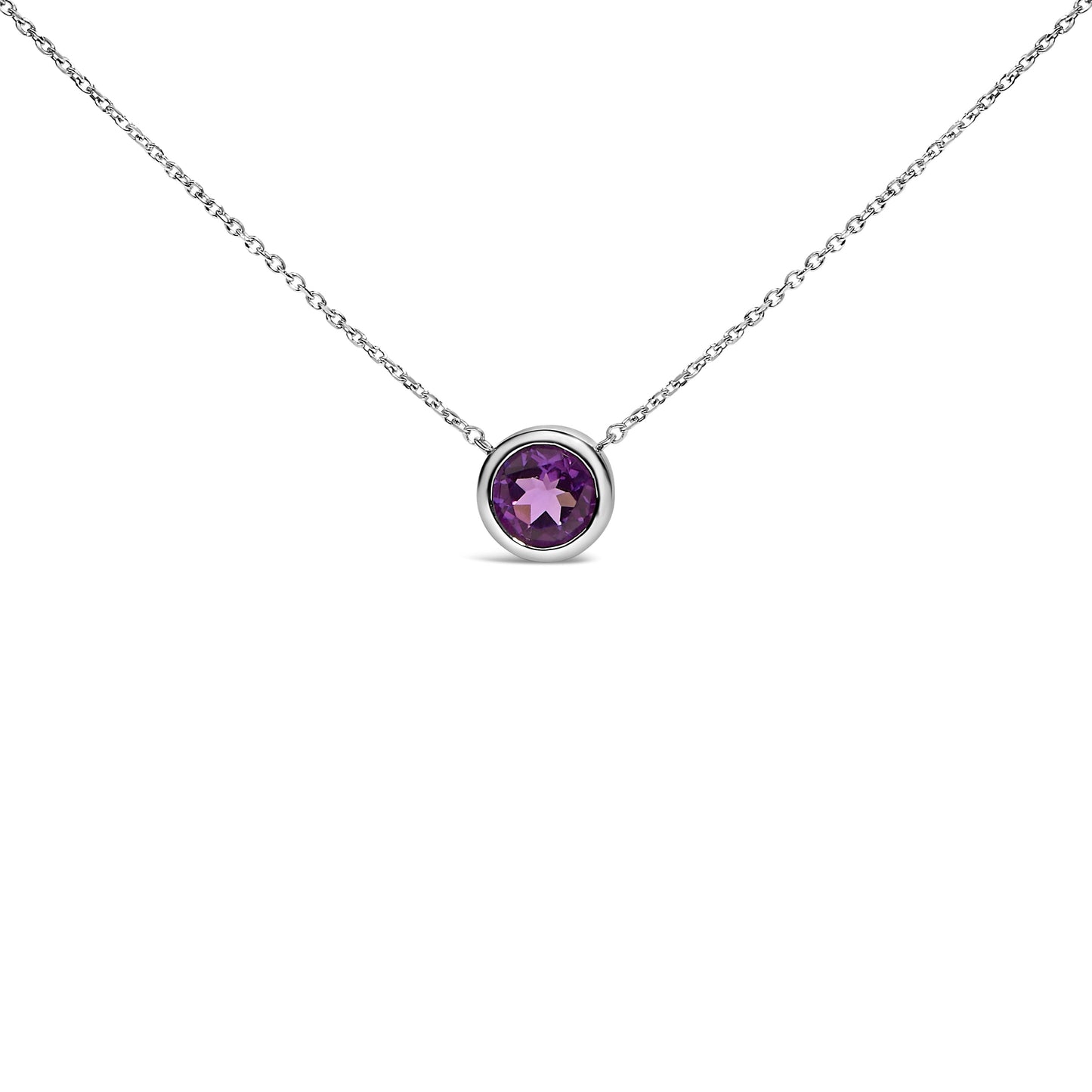 .925 Sterling Silver 7MM Bezel Set Created Purple Amethyst Pendant Necklace - 18" Inches Bids.com