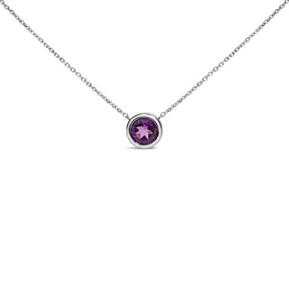 .925 Sterling Silver 7MM Bezel Set Created Purple Amethyst Pendant Necklace - 18" Inches Bids.com