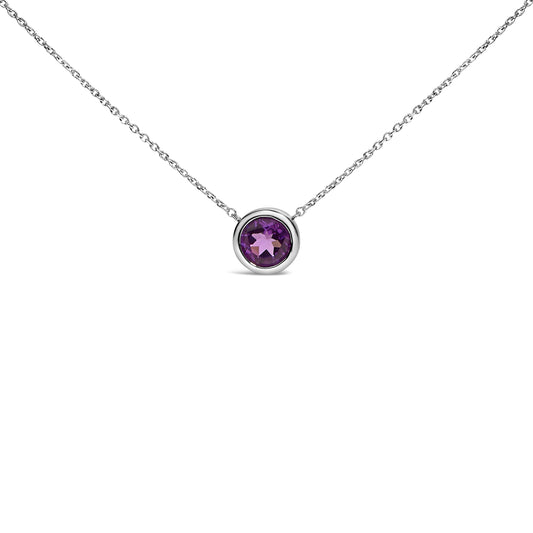 .925 Sterling Silver 7MM Bezel Set Created Purple Amethyst Pendant Necklace - 18" Inches Bids.com