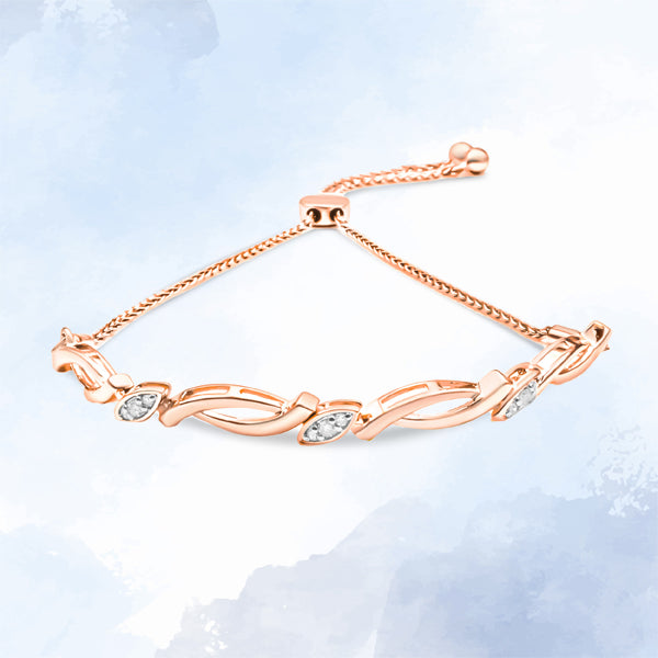 14K Rose Gold Plated .925 Sterling Silver 1/10 Cttw Diamond Alternating Swirl link Bolo Bracelet (I-J Color, I2-I3 Clarity) - 6" to 9" Adjustable Bids.com