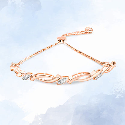 14K Rose Gold Plated .925 Sterling Silver 1/10 Cttw Diamond Alternating Swirl link Bolo Bracelet (I-J Color, I2-I3 Clarity) - 6" to 9" Adjustable Bids.com