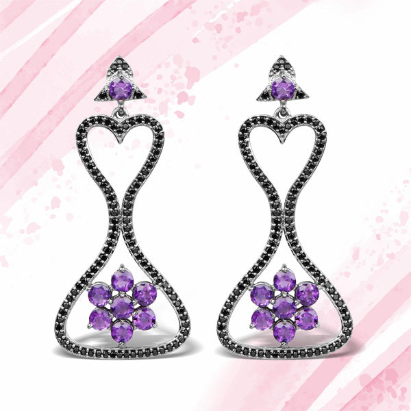 6.31 Carat Genuine Amethyst & Black Spinel .925 Sterling Silver Earrings Bids.com