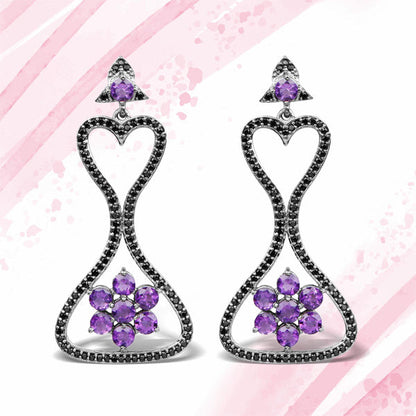 6.31 Carat Genuine Amethyst & Black Spinel .925 Sterling Silver Earrings Bids.com