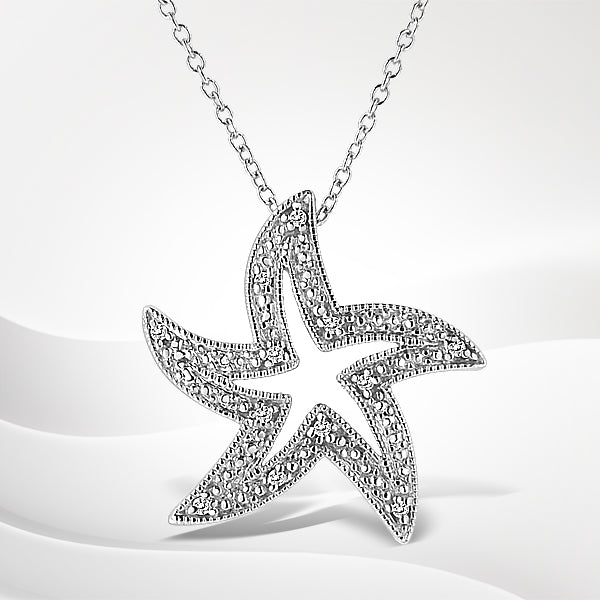 .925 Sterling Silver Prong-Set Diamond Accent Starfish 18" Pendant Necklace (I-J Color, I1-I2 Clarity) Bids.com