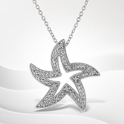 .925 Sterling Silver Prong-Set Diamond Accent Starfish 18" Pendant Necklace (I-J Color, I1-I2 Clarity) Bids.com