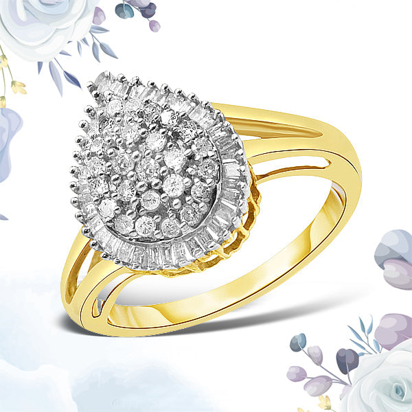 14K Yellow and White Gold 1.00 Cttw Round and Baguette-Cut Diamond Ballerina Cocktail Ring (H-I Color, SI2-I1 Clarity) Bids.com