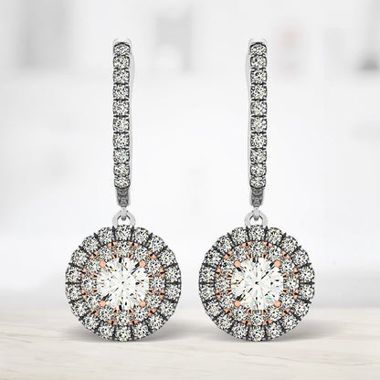 14k White And Rose Gold Drop Diamond Earrings with a Halo Design (3/4 cttw) Bids.com