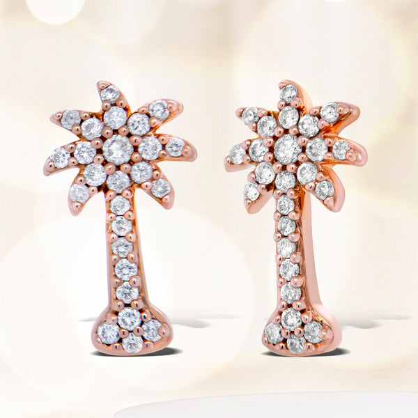 10K Rose Gold 1/4 Cttw Diamond Palm Tree Push Back Stud Earrings (H-I Color, I1-I2 Clarity) Bids.com