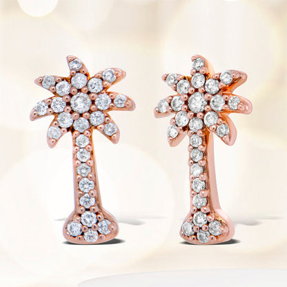 10K Rose Gold 1/4 Cttw Diamond Palm Tree Push Back Stud Earrings (H-I Color, I1-I2 Clarity) Bids.com