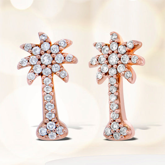 10K Rose Gold 1/4 Cttw Diamond Palm Tree Push Back Stud Earrings (H-I Color, I1-I2 Clarity) Bids.com