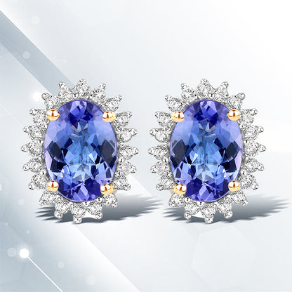 1.71 Carat Genuine Tanzanite and White Diamond 14K Yellow Gold Earrings Bids.com