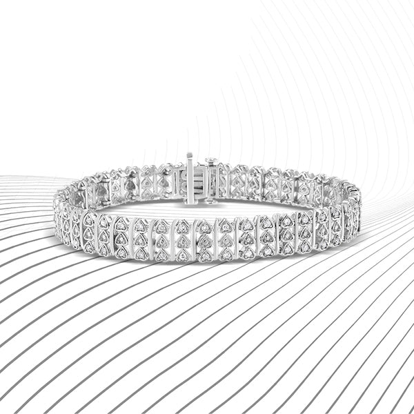 .925 Sterling Silver 1.00 Cttw Diamond Multi Row Heart Link Bracelet (H-I Color, I1-I2 Clarity) - 7.25" Inches Bids.com