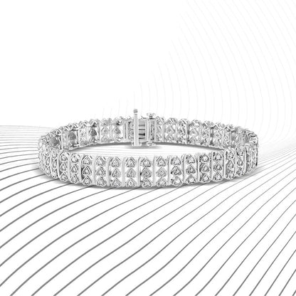 .925 Sterling Silver 1.00 Cttw Diamond Multi Row Heart Link Bracelet (H-I Color, I1-I2 Clarity) - 7.25" Inches Bids.com