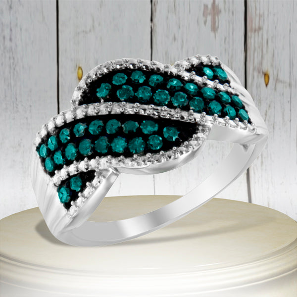 .925 Sterling Silver Treated Blue Color Diamond cocktail Ring (1/2 Cttw, Treated Blue Color, I2-I3 Clarity) - Size 6-3/4 Bids.com