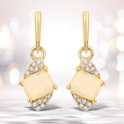 0.57 Carat Genuine Ethiopian Opal and White Diamond 14K Yellow Gold Earrings Bids.com