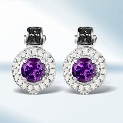 2.29 Carat Genuine Amethyst, Black Diamond and White Diamond .925 Sterling Silver Earrings Bids.com
