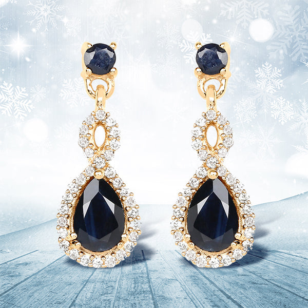 1.19 Carat Genuine Blue Sapphire and White Diamond 14K Yellow Gold Earrings Bids.com