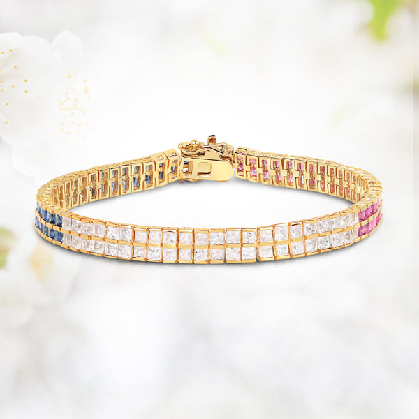 14K Yellow Gold Plated 9.52 Carat Genuine Blue Sapphire and White Sapphire .925 Sterling Silver Bracelet Bids.com