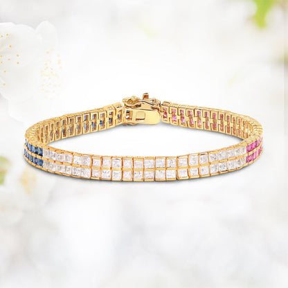 14K Yellow Gold Plated 9.52 Carat Genuine Blue Sapphire and White Sapphire .925 Sterling Silver Bracelet Bids.com