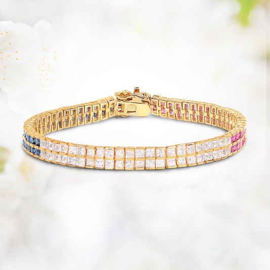 14K Yellow Gold Plated 9.52 Carat Genuine Blue Sapphire and White Sapphire .925 Sterling Silver Bracelet Bids.com