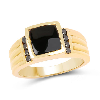2.16 Carat Genuine Black Onyx and Black Diamond .925 Sterling Silver Ring Bids.com