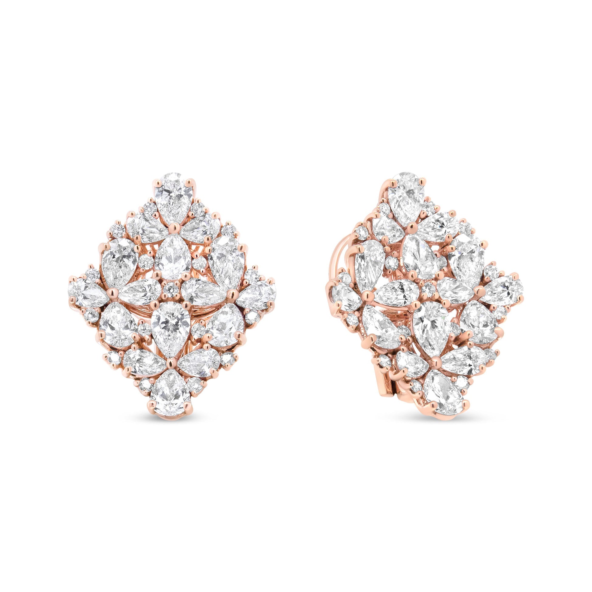 18K Rose Gold 8 1/3 Cttw Pear and Round Diamond Floral Cluster Omega Earrings (F-G Color, VS1-VS2 Clarity) Bids.com