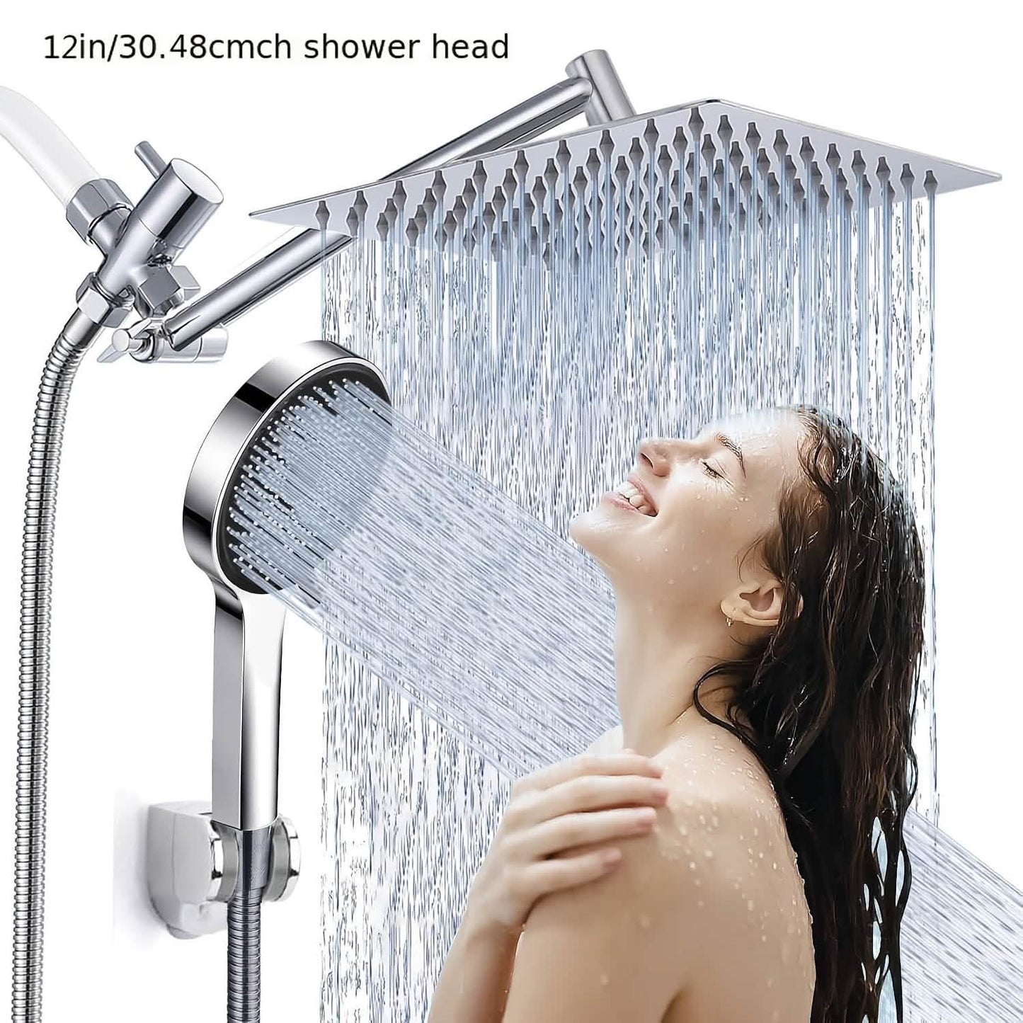 High Pressure Rainfall & Handheld Shower Head – Adjustable, Chrome/Black DailySale