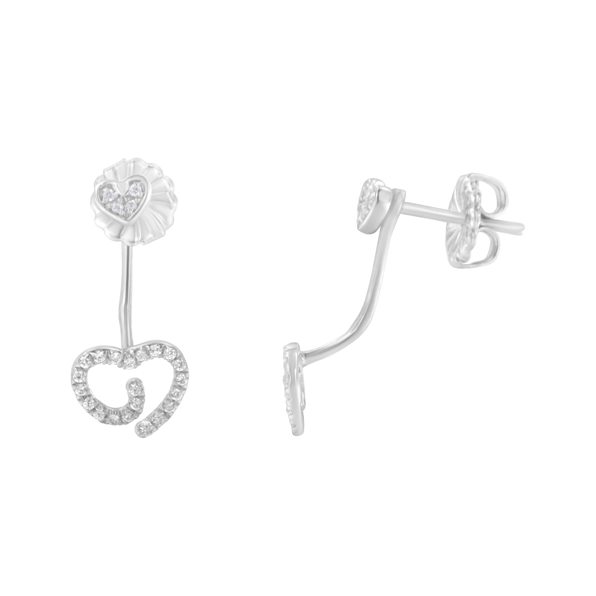 .925 Sterling Silver 1/4 Cttw Diamond Swirl Heart Front/Back Earrings (I-J Color, I2-I3 Clarity) Bids.com