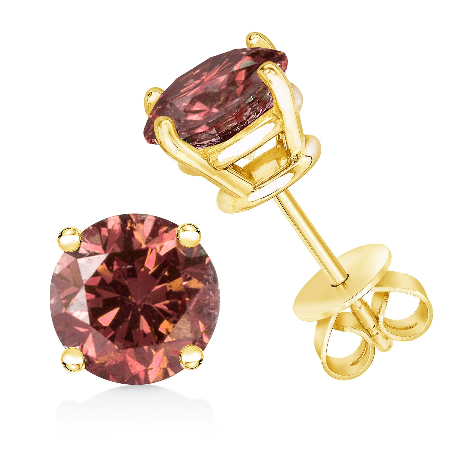 14K Yellow Gold 1.00 Cttw Round Brilliant Cut Lab Grown Pink Diamond 4-Prong Classic Solitaire Earrings (Pink Color, VVS2-VS1 Clarity) Bids.com