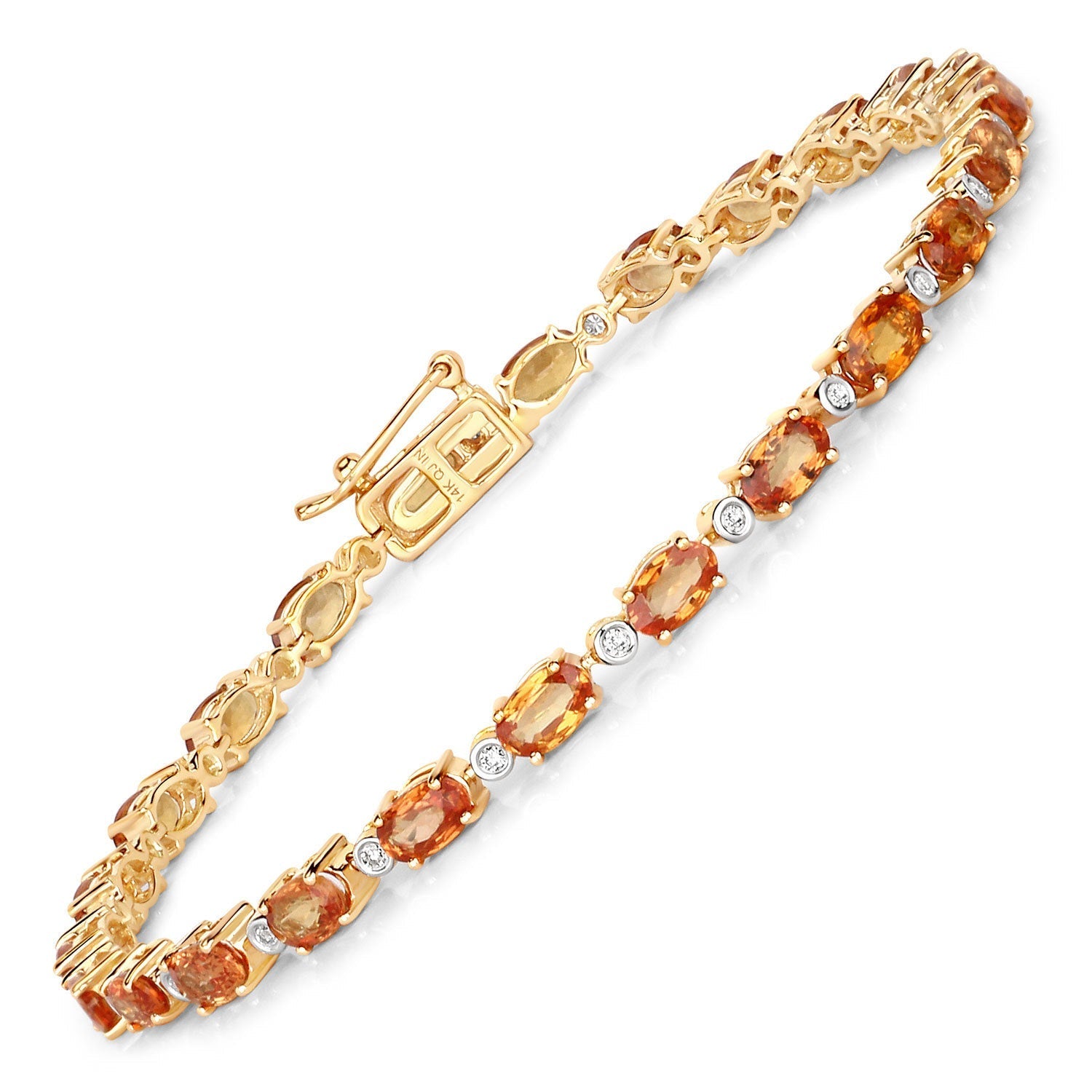 7.39 Carat Genuine Orange Sapphire and White Diamond 14K Yellow Gold Bracelet Bids.com
