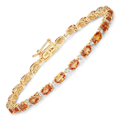 7.39 Carat Genuine Orange Sapphire and White Diamond 14K Yellow Gold Bracelet Bids.com