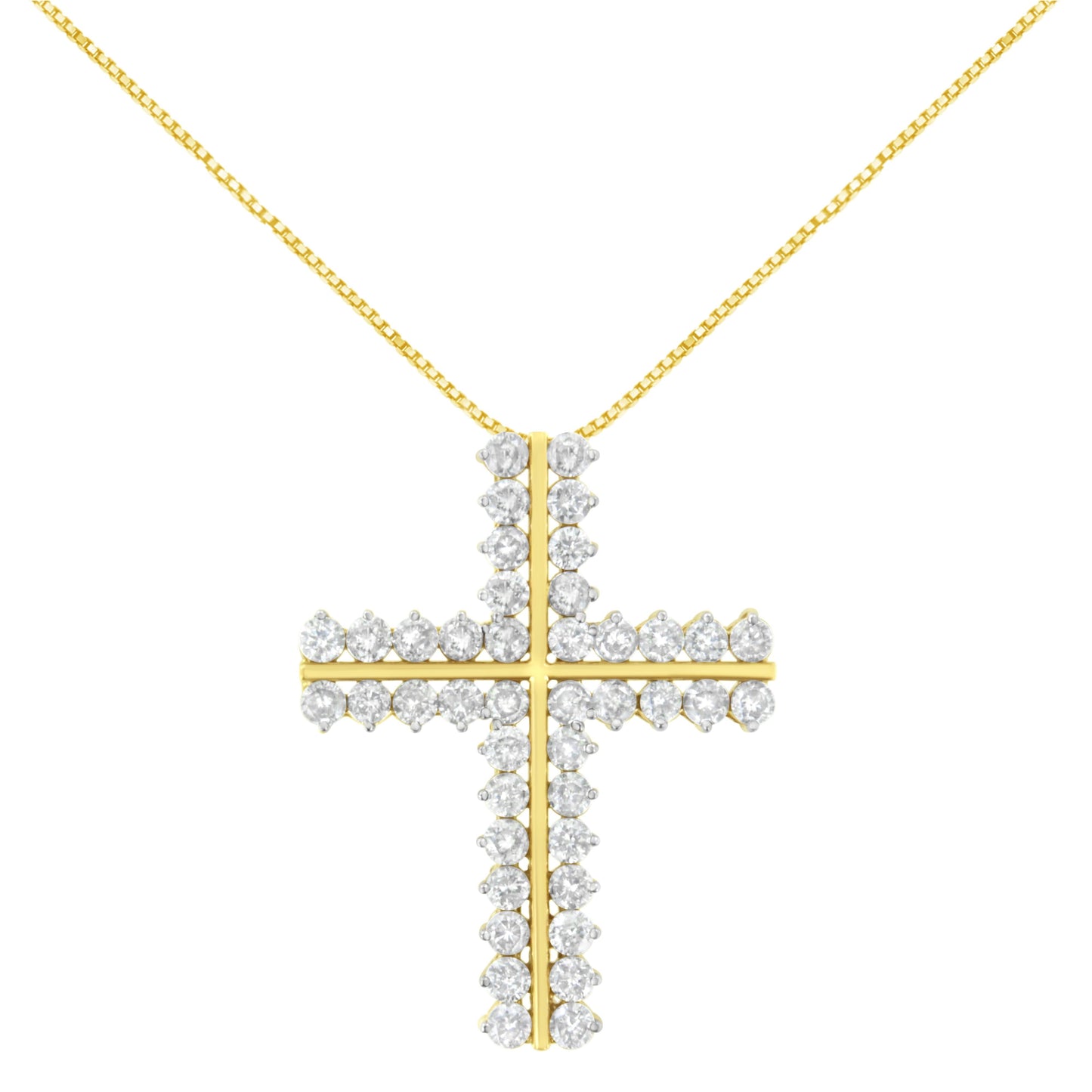 10K Yellow Gold 4.0 Cttw Diamond Two Row Cross 18" Pendant Necklace (J-K Clarity, I1-I2 Color) Bids.com
