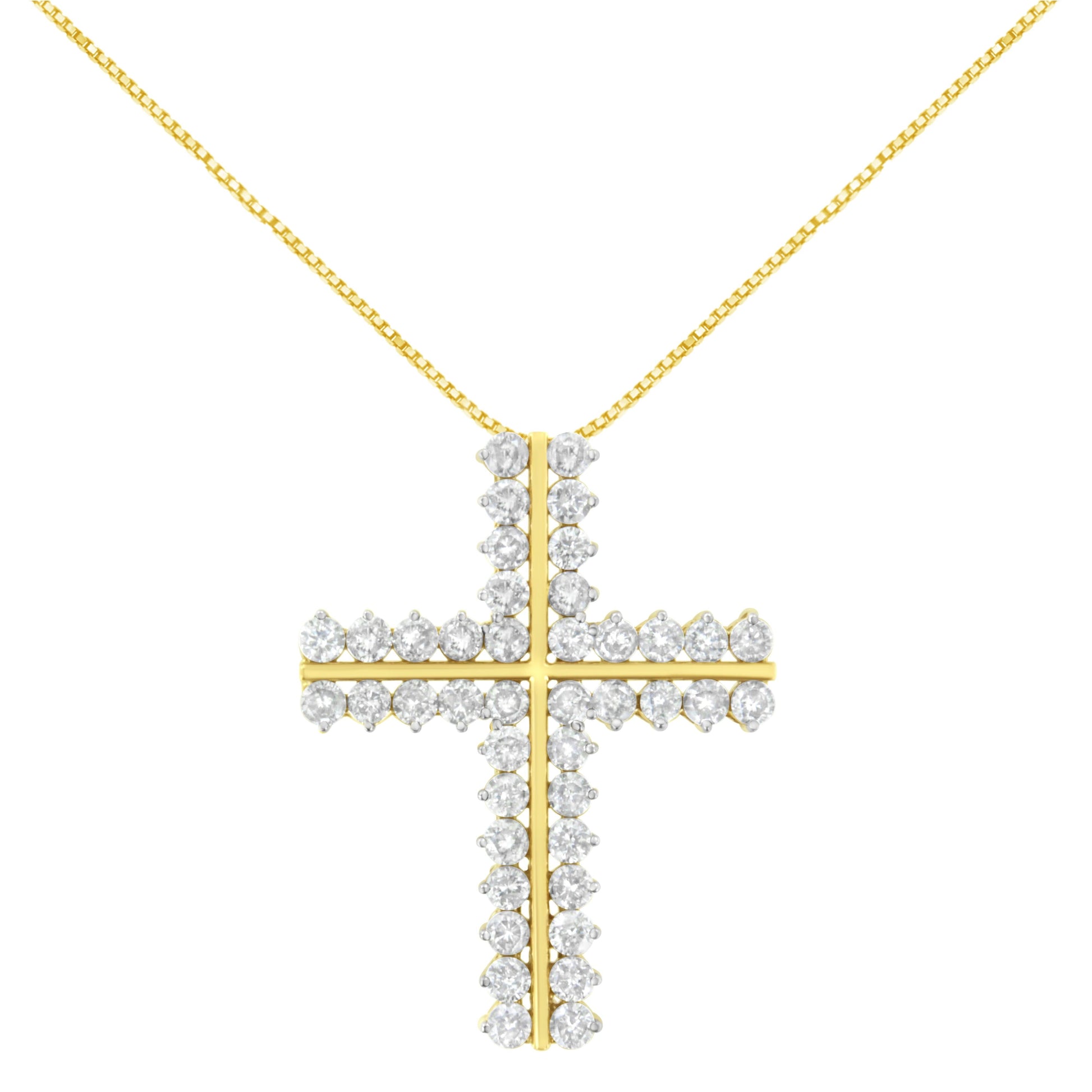10K Yellow Gold 4.0 Cttw Diamond Two Row Cross 18" Pendant Necklace (J-K Clarity, I1-I2 Color) Bids.com
