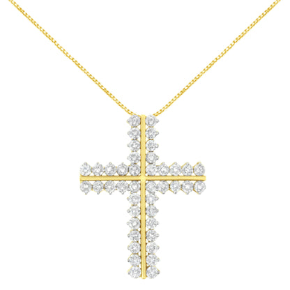10K Yellow Gold 4.0 Cttw Diamond Two Row Cross 18" Pendant Necklace (J-K Clarity, I1-I2 Color) Bids.com