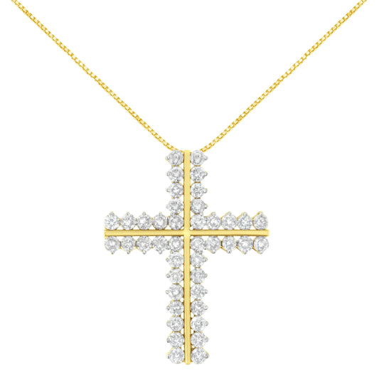 10K Yellow Gold 4.0 Cttw Diamond Two Row Cross 18" Pendant Necklace (J-K Clarity, I1-I2 Color) Bids.com