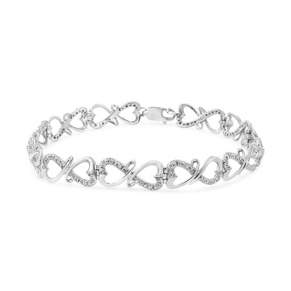 .925 Sterling Silver 1/3 Cttw Round-Cut Diamond Double Heart Infinity Link 7.25" Bracelet (H-I Color, I3 Clarity) Bids.com