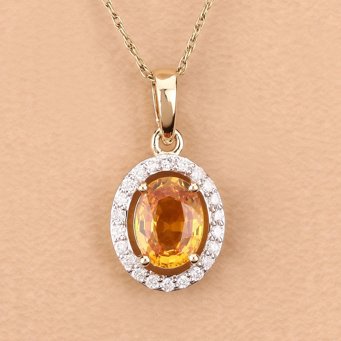 1.78 Carat Genuine Yellow Sapphire and White Diamond 14K Yellow Gold Pendant Bids.com