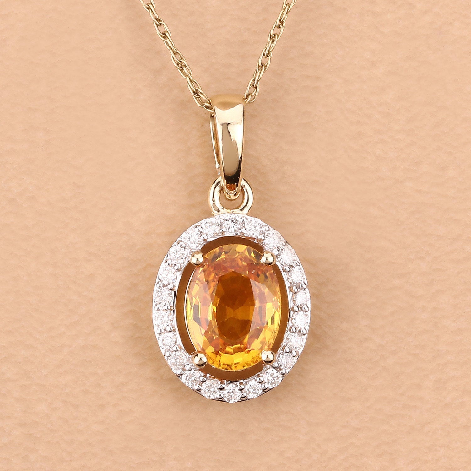 1.78 Carat Genuine Yellow Sapphire and White Diamond 14K Yellow Gold Pendant Bids.com