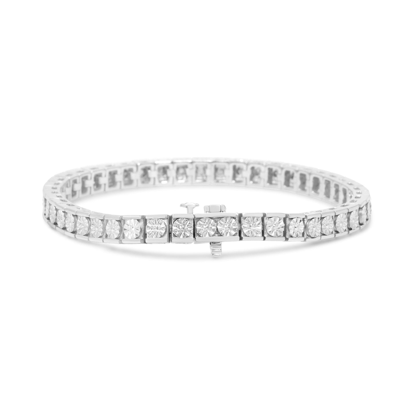 .925 Sterling Silver 1/4 Cttw Miracle Set Diamond and Bead Link 7.25" Tennis Bracelet (I-J Color, I2-I3 Clarity) Bids.com