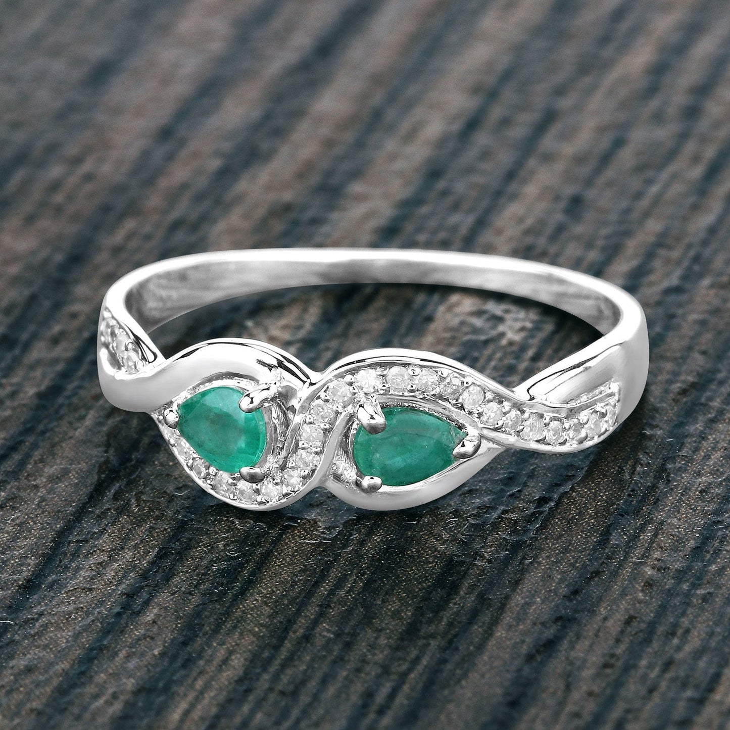 0.35 Carat Genuine Zambian Emerald and White Diamond 14K White Gold Ring Bids.com