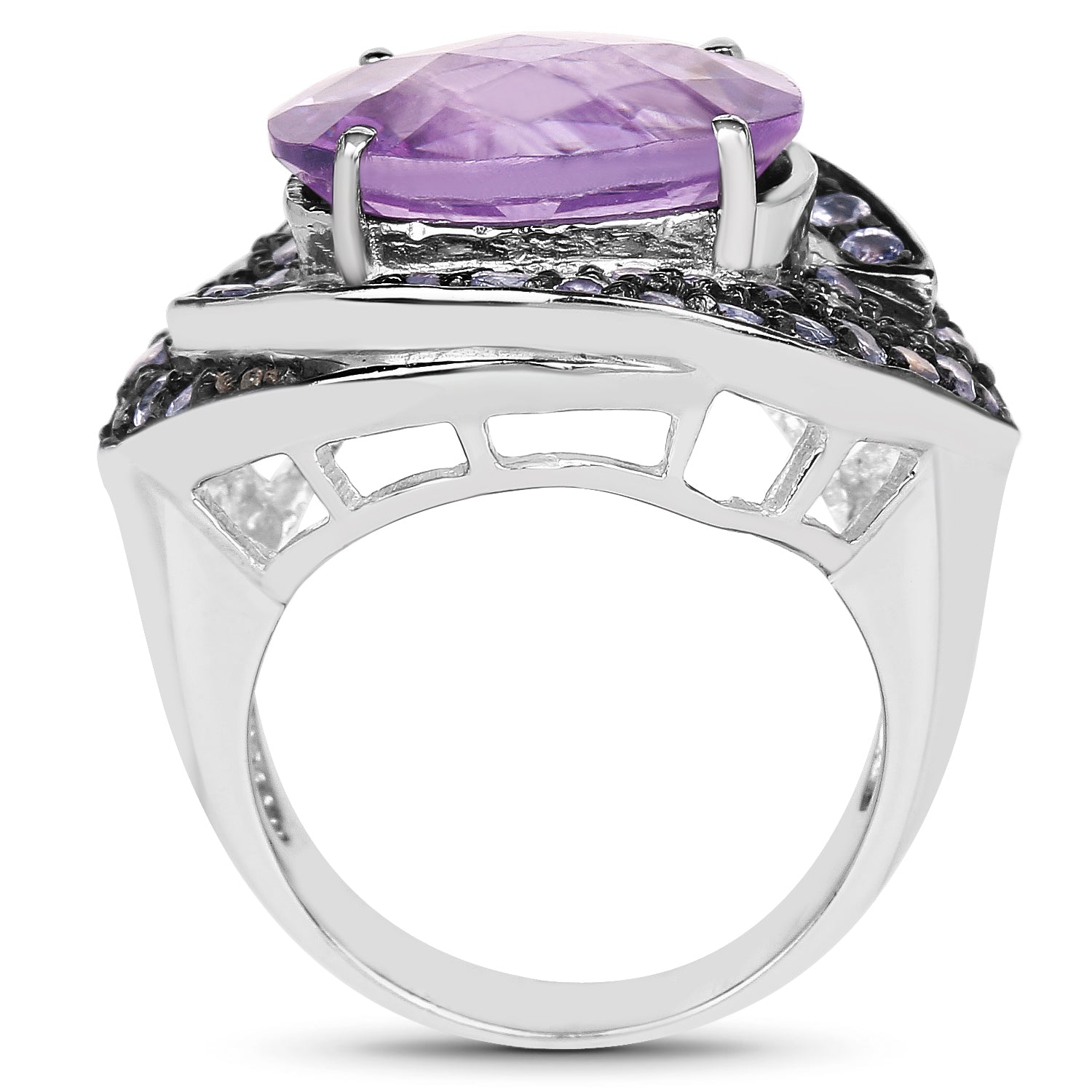 5.95 Carat Genuine Amethyst and Tanzanite .925 Sterling Silver Ring Bids.com