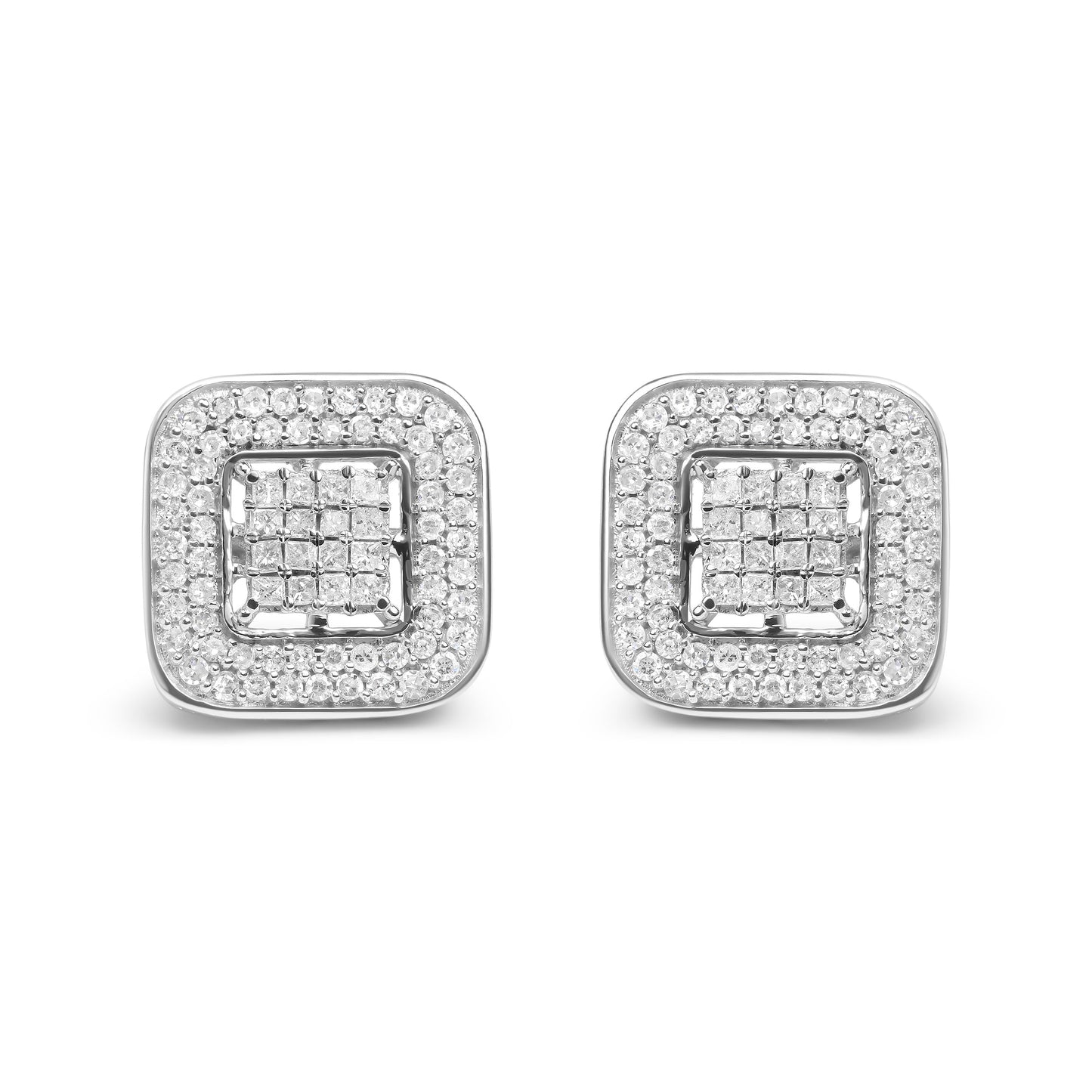 10K White Gold 1.0 Cttw Round and Princess Cut Diamond Composite Open Halo Stud Earrings (H-I Color, SI1-SI2 Clarity) Bids.com