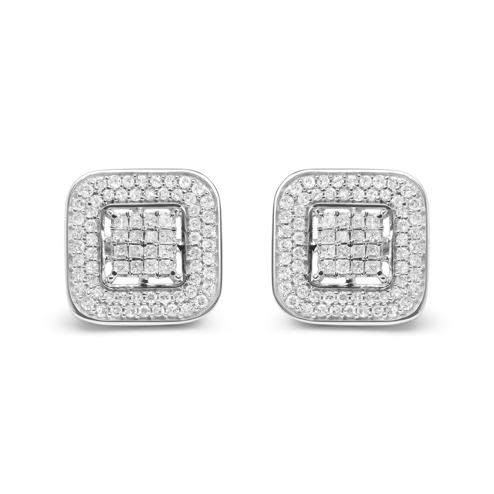 10K White Gold 1.0 Cttw Round and Princess Cut Diamond Composite Open Halo Stud Earrings (H-I Color, SI1-SI2 Clarity) Bids.com