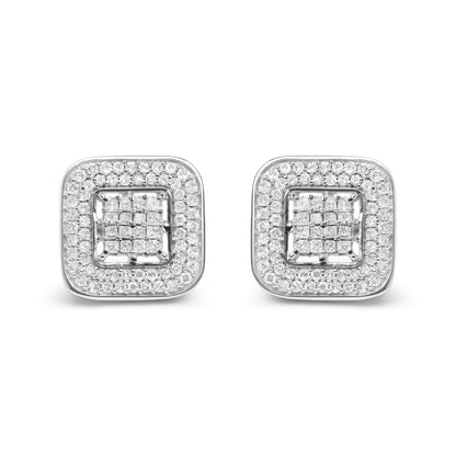 10K White Gold 1.0 Cttw Round and Princess Cut Diamond Composite Open Halo Stud Earrings (H-I Color, SI1-SI2 Clarity) Bids.com