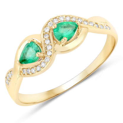 0.35 Carat Genuine Zambian Emerald and White Diamond 14K Yellow Gold Ring Bids.com