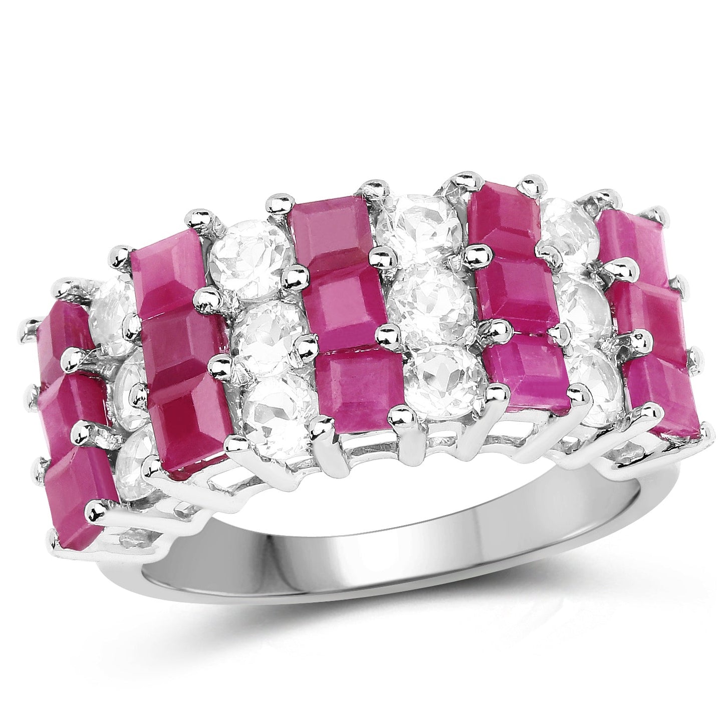 4.14 Carat Genuine Ruby and White Topaz .925 Sterling Silver Ring Bids.com