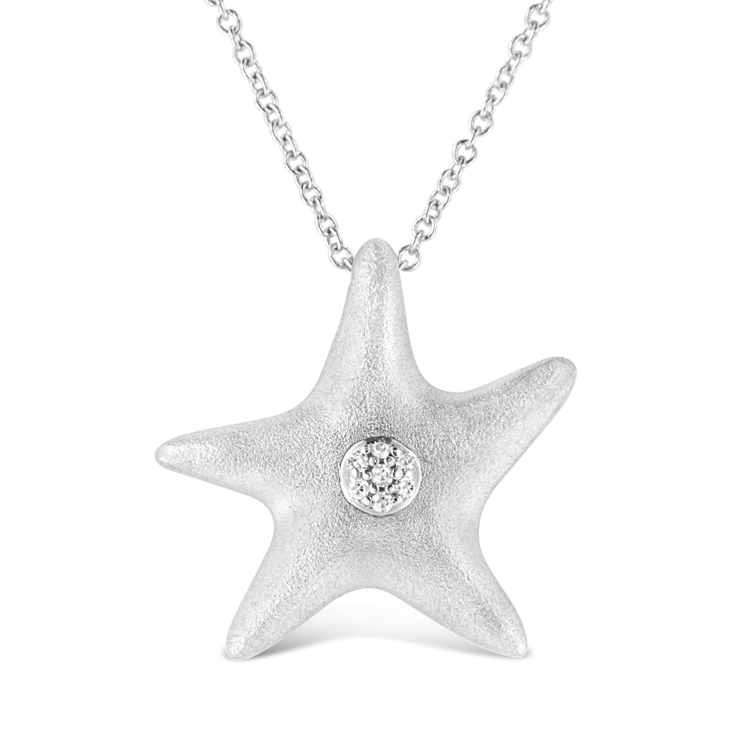 .925 Sterling Silver Prong-Set Diamond Accent Starfish Pendant Necklace (I-J Color, I1-I2 Clarity) - Size 18" Bids.com