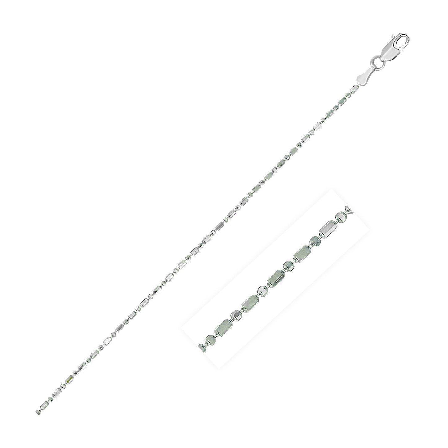 14k White Gold Diamond-Cut Bead Chain 1.0mm Bids.com
