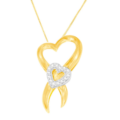 10K Two-Tone Gold 1/10 cttw Diamond Heart Pendant Necklace (H-I, I1-I2) Bids.com