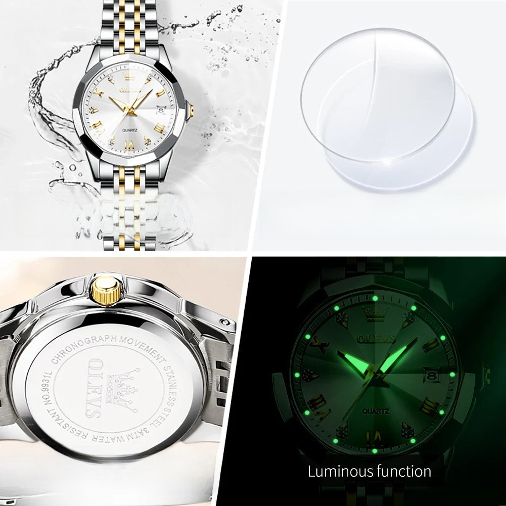 Women's Two Tone Stainless Steel Quartz Watch With Date BandsCo Straps